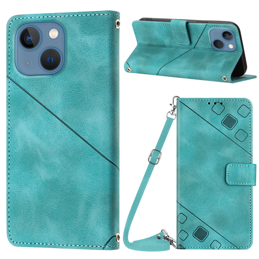 PT005 YB Imprinting Series-7 for iPhone 15 Plus PU Leather Cover Wallet Stand Phone Case with Shoulder Strap - Green PT005 YB Imprinting Series-7 for iPhone 15 Plus PU Leather Cover Wallet Stand Phone Case with Shoulder Strap - Green